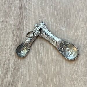 Vintage Pewter Moustache Face Measuring Spoons Set of 2 Teaspoon Plated Metal